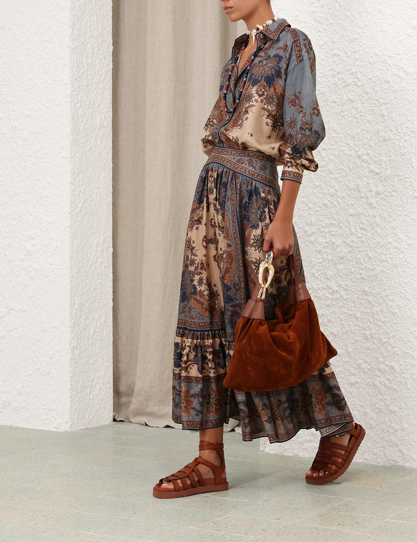 ASCENSION TIERED MIDI SKIRT