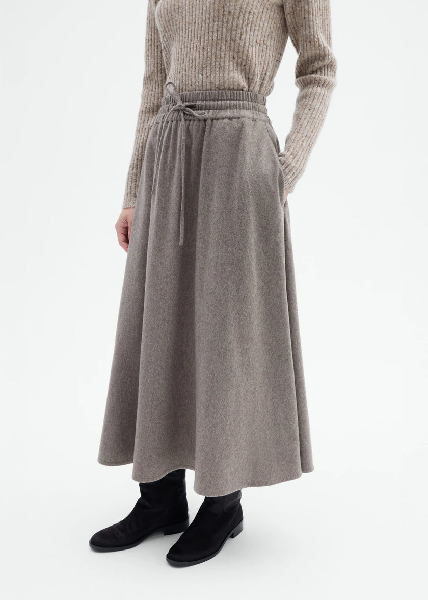 DRAWSTRING MIDI SKIRT IN WOOL CASHMERE