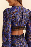 MARTINA SCARF BLUE CUT OUT FRINGE MAXI DRESS
