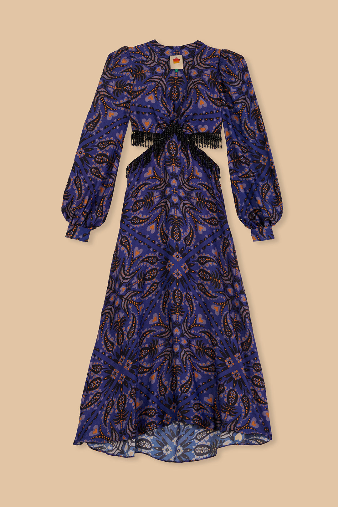 MARTINA SCARF BLUE CUT OUT FRINGE MAXI DRESS