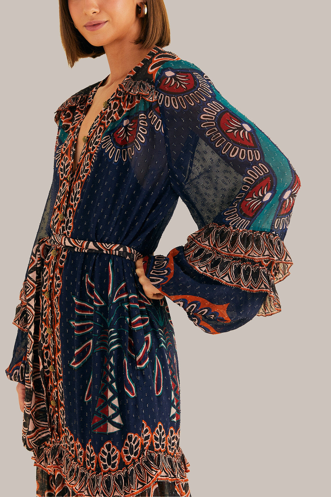 ORANGE ANIKA TAPESTRY SLIT MAXI DRESS
