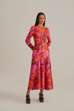 BOLD FLORAL PINK LONG SLEEVE MAXI DRESS