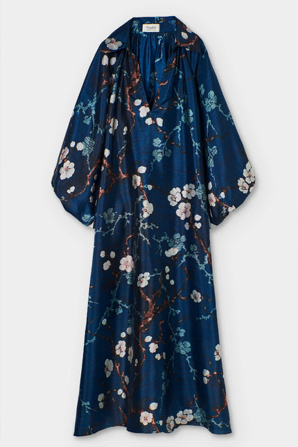 FLOWY LONG PUFF SLEEVE DRESS IN ALMOND BLOSSOM