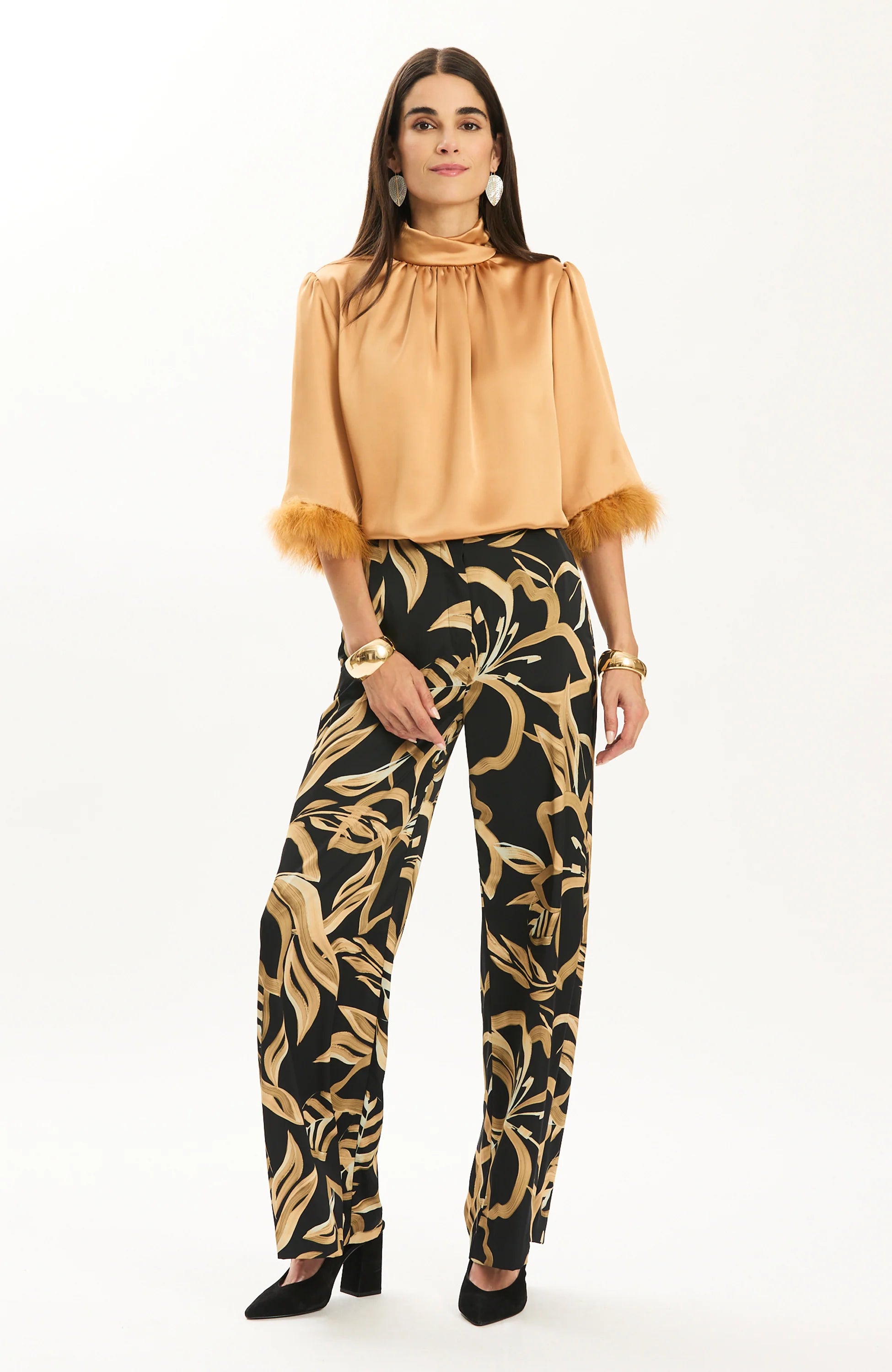 LANEY CHARMEUSE FEATHER TOP
