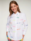 MAFALDA WHITE SHIRT WITH EMBROIDERED WORDS