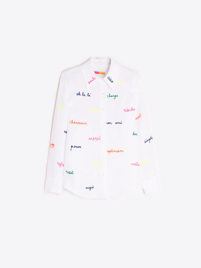 MAFALDA WHITE SHIRT WITH EMBROIDERED WORDS