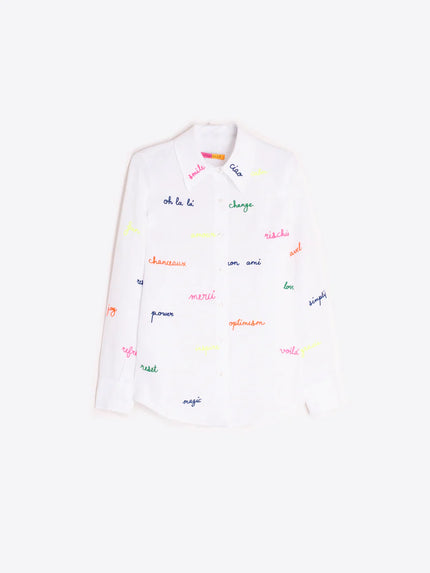 MAFALDA WHITE SHIRT WITH EMBROIDERED WORDS