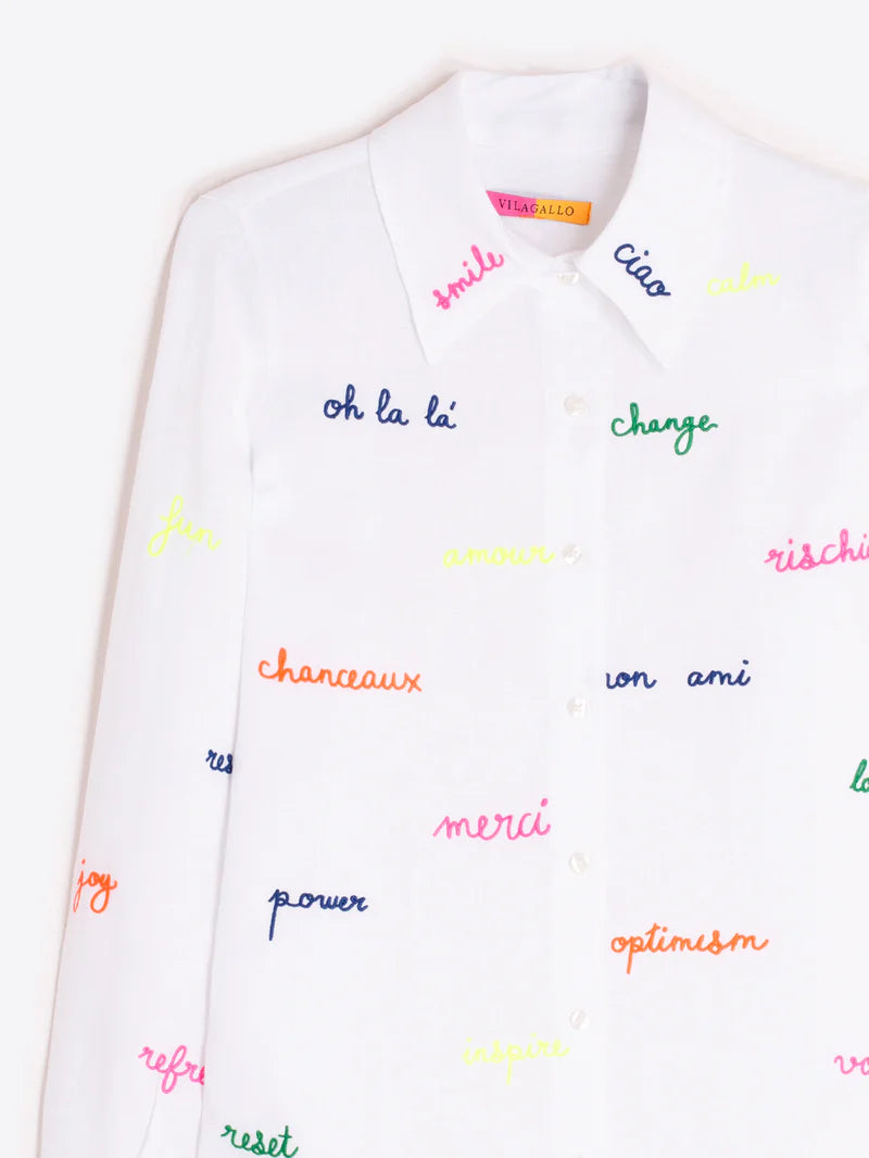 MAFALDA WHITE SHIRT WITH EMBROIDERED WORDS