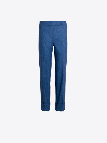 STRAIGHT BLUE TROUSERS WITH ROLLED HEM