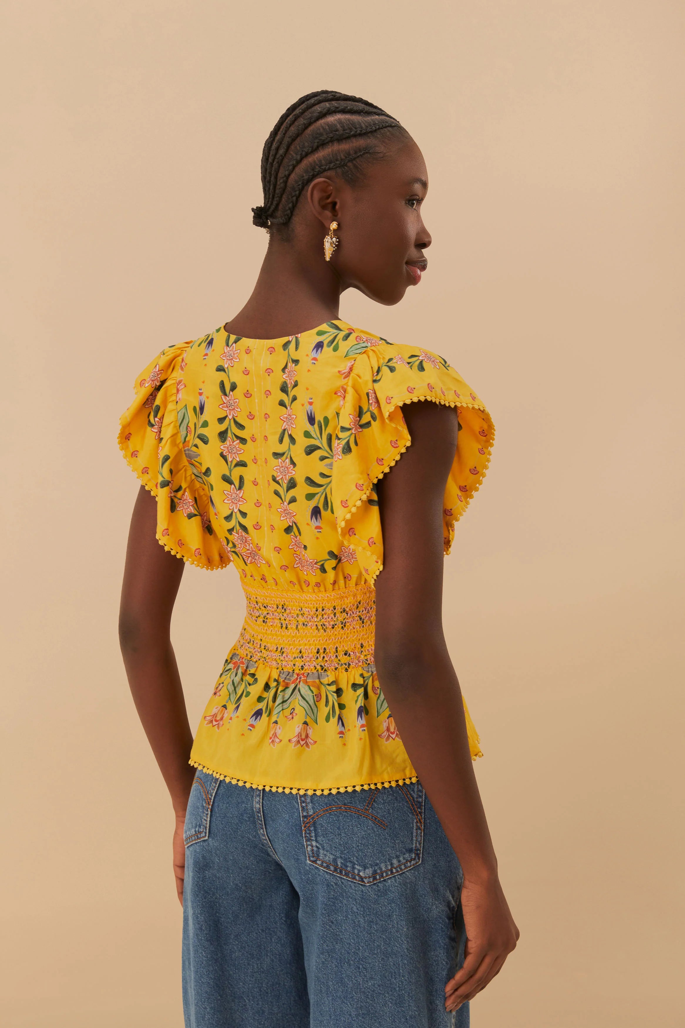 DELICATE FLOWERS STRIPES YELLOW BLOUSE