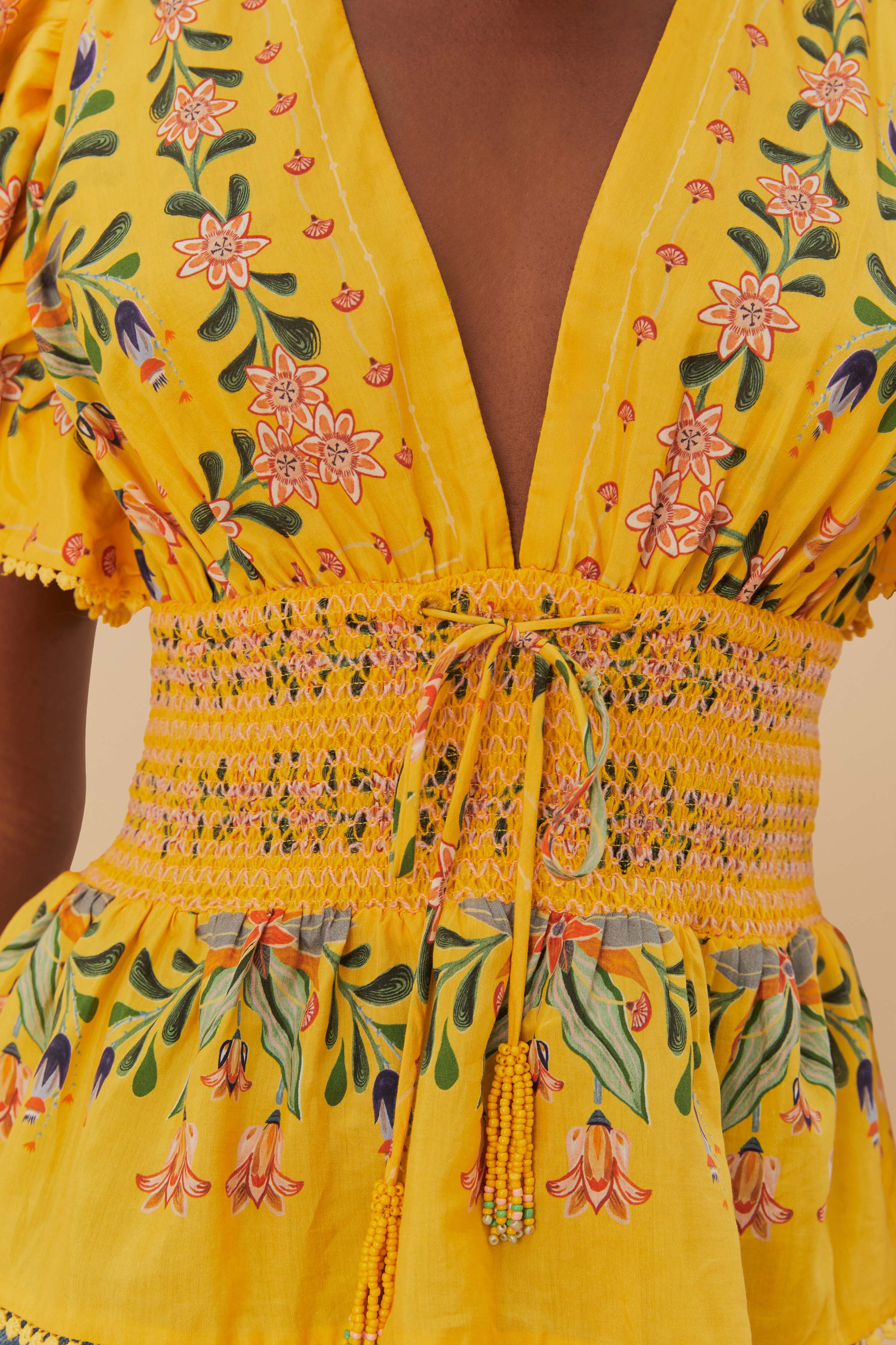 DELICATE FLOWERS STRIPES YELLOW BLOUSE