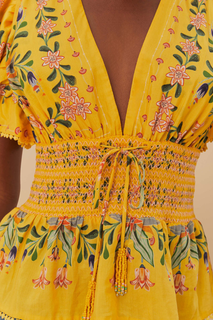 DELICATE FLOWERS STRIPES YELLOW BLOUSE