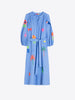CLAUDETTE BLUE DRESS WITH TROPICAL EMBROIDERY