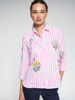SARA PINK STRIPED SHIRT WITH EMBROIDERED FLOWERS