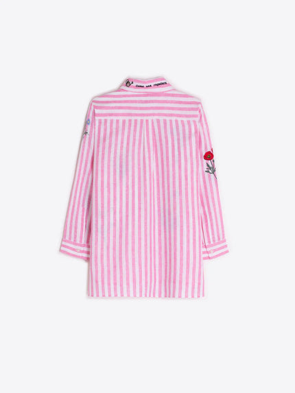 SARA PINK STRIPED SHIRT WITH EMBROIDERED FLOWERS