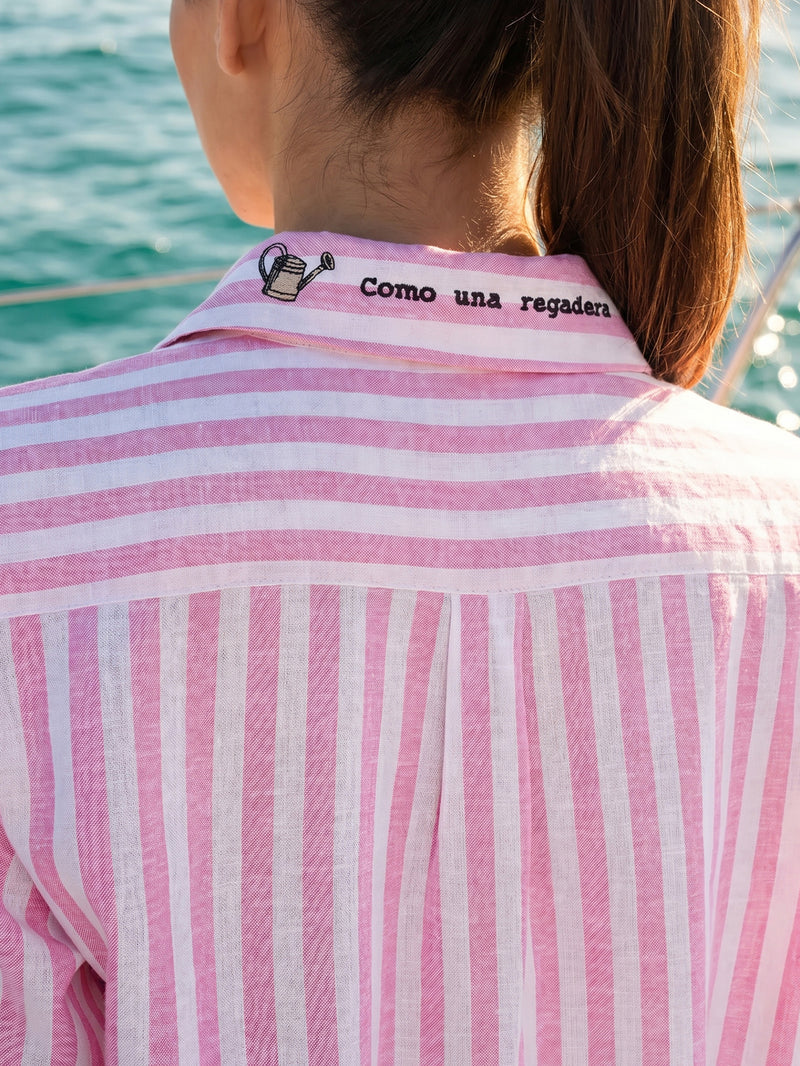 SARA PINK STRIPED SHIRT WITH EMBROIDERED FLOWERS