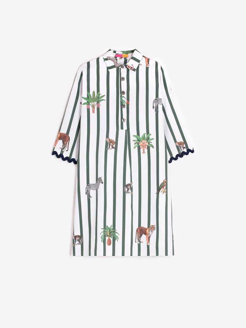 TYANNA SHORT GREEN STRIPED SAFARI DRESS