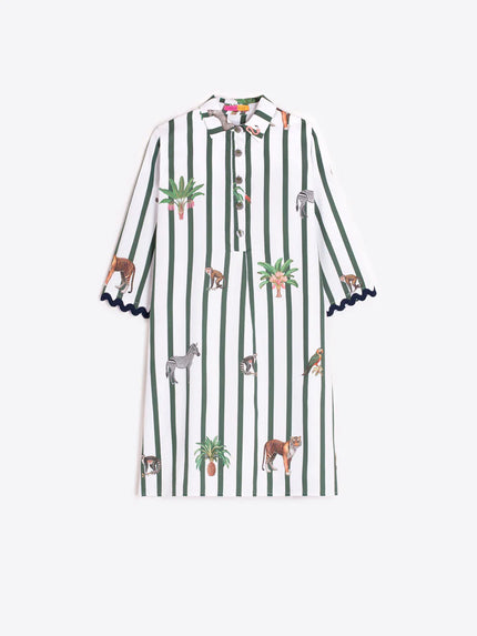 TYANNA SHORT GREEN STRIPED SAFARI DRESS