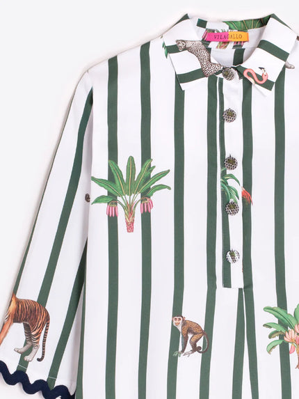 TYANNA SHORT GREEN STRIPED SAFARI DRESS
