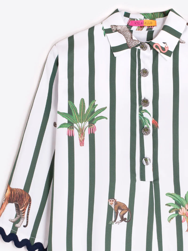TYANNA SHORT GREEN STRIPED SAFARI DRESS