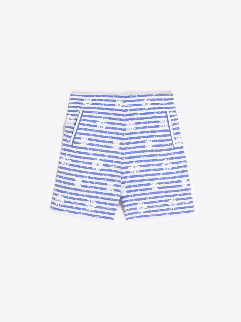 FLORAL EMBROIDERED STRIPED SHORTS