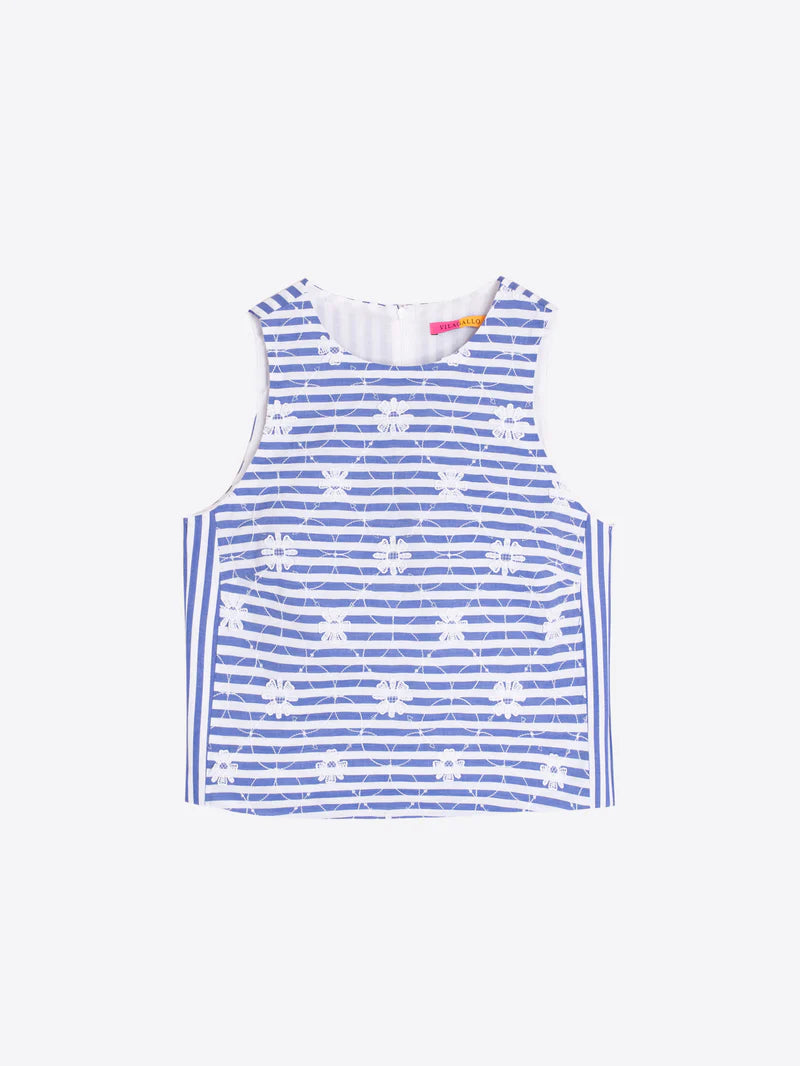 FLORAL EMBORIDERY STRIPED TOP