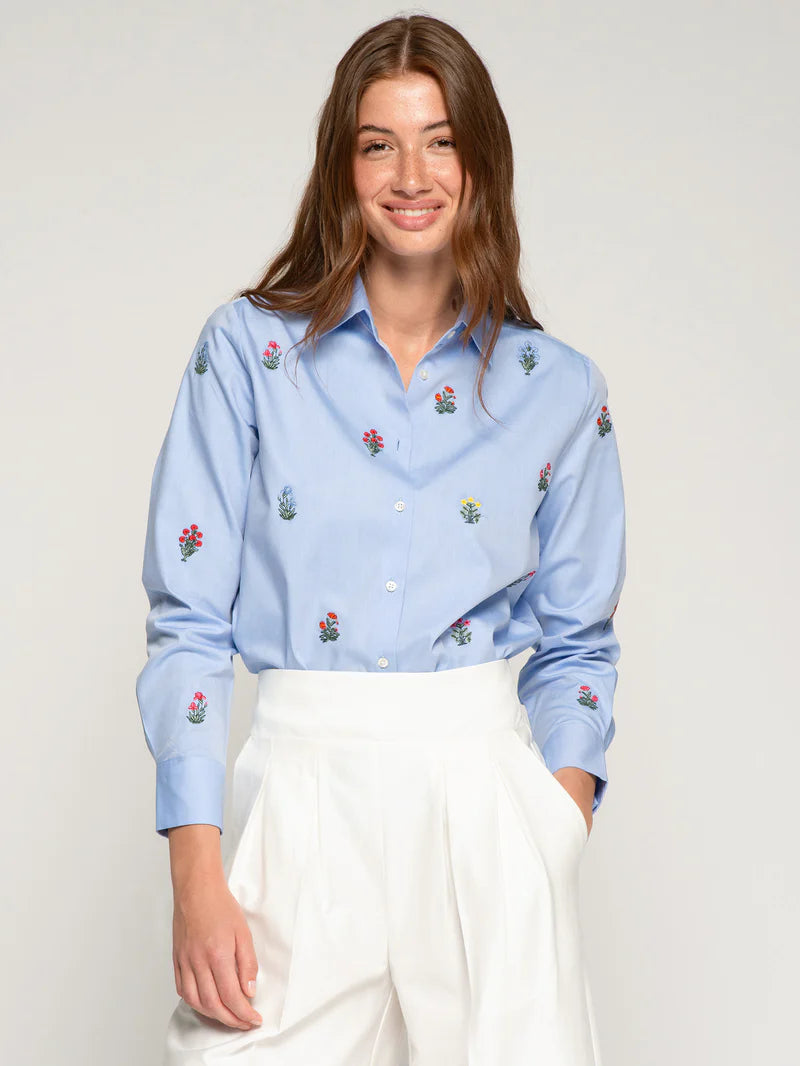 ISA BLUE SHIRT EMBROIDERED FLOWERS