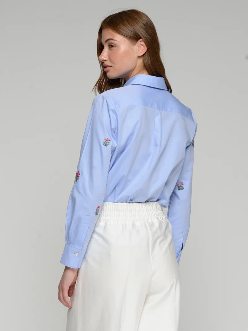 ISA BLUE SHIRT EMBROIDERED FLOWERS