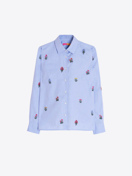 ISA BLUE SHIRT EMBROIDERED FLOWERS