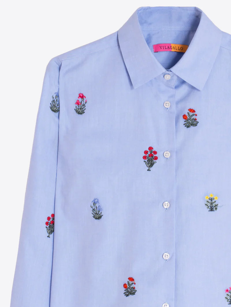 ISA BLUE SHIRT EMBROIDERED FLOWERS