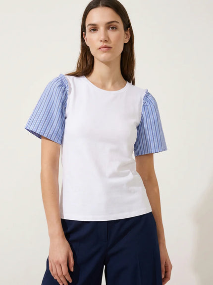 WHITE SHORT SLEEVED STRIPED TSHIRT