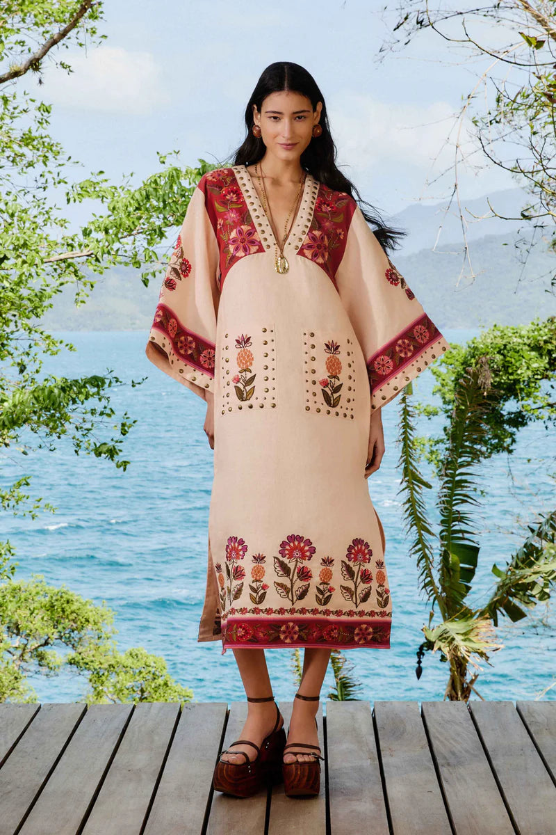 NATURE EMBROIDERED TUNIC MAXI DRESS