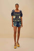 BLUE FLOWER TAPESTRY YOKE BLOUSE