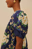 BLUE FLOWER TAPESTRY YOKE BLOUSE