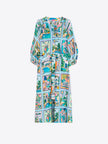 CLAUDETTE TURQUOISE TROPICAL SCENES PRINT DRESS