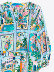 CLAUDETTE TURQUOISE TROPICAL SCENES PRINT DRESS