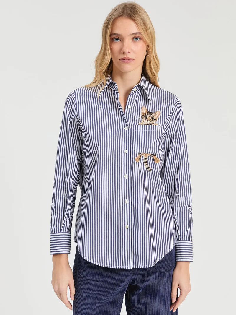 MAGDA CAT POCKET BLUE WHITE STRIPE