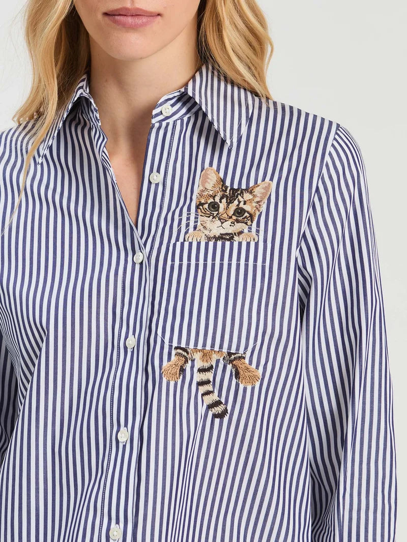 MAGDA CAT POCKET BLUE WHITE STRIPE