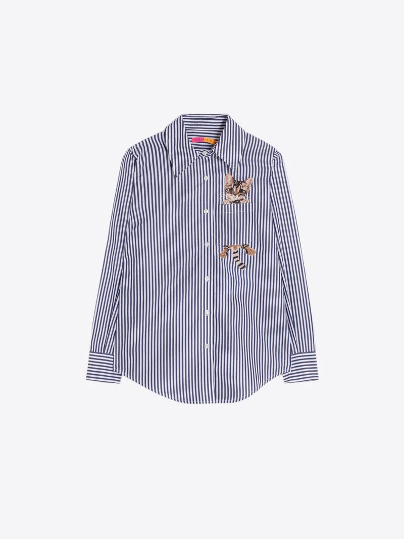 MAGDA CAT POCKET BLUE WHITE STRIPE