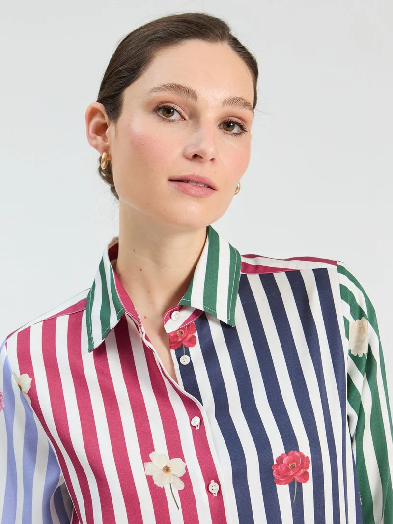 TEA BUTTON DOWN TOP STRIPES AND FLORAL