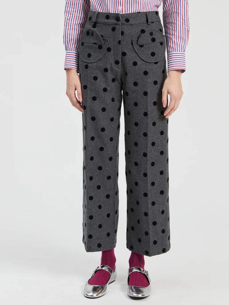 ARI PANT FLOCKED POLKA DOTS
