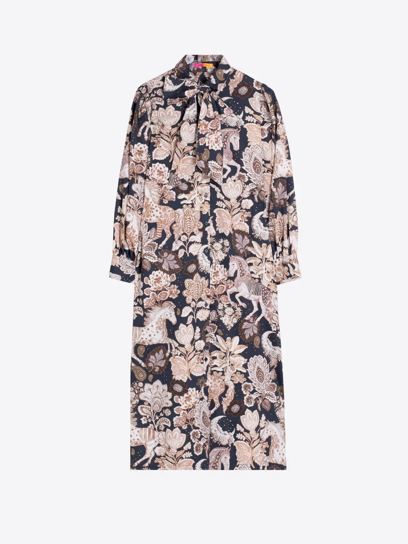 BLACK AND BEIGE HORE MIDI DRESS