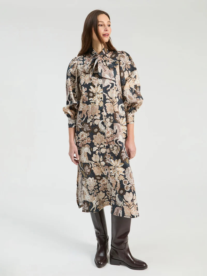 BLACK AND BEIGE HORE MIDI DRESS