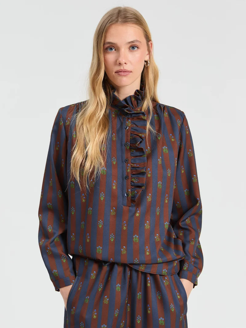 VOLANTES STRIPE RUFFLE BLOUSE