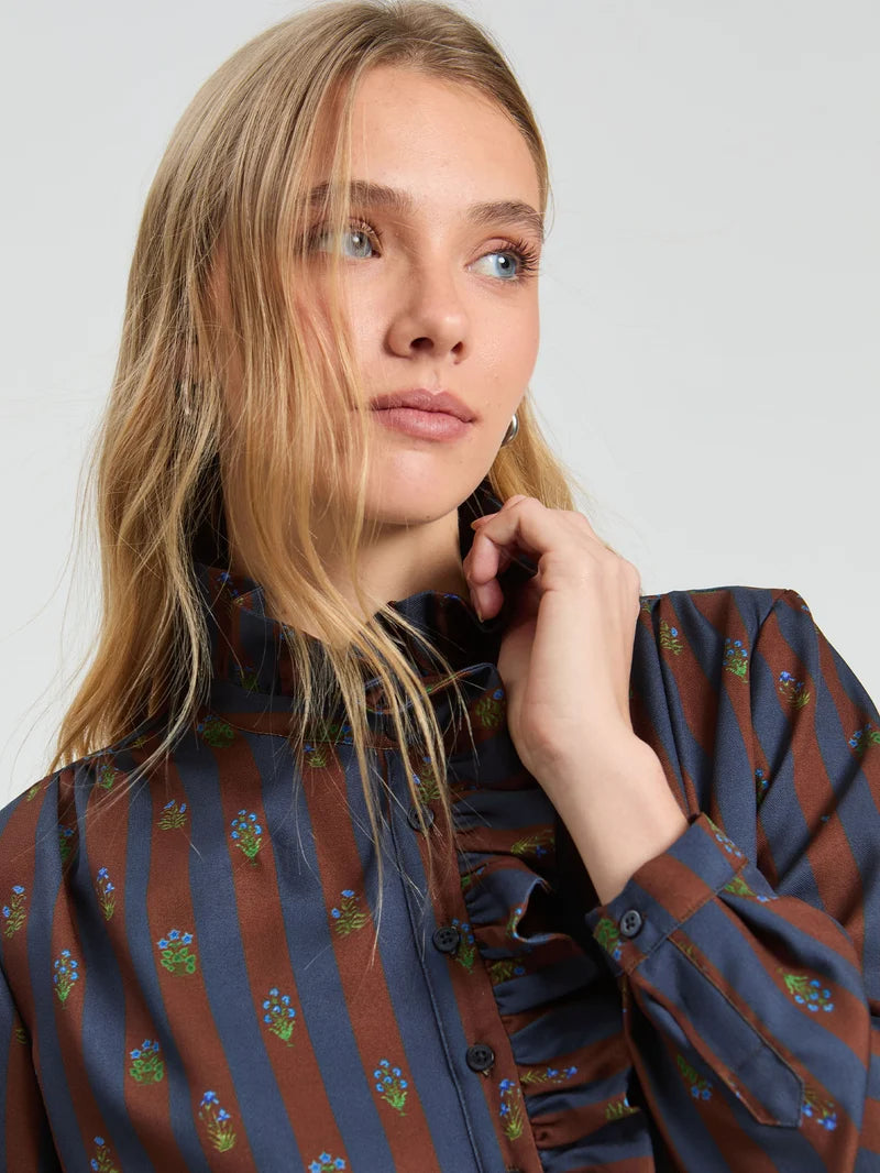 VOLANTES STRIPE RUFFLE BLOUSE
