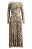 BLUE WINTER TAPESTRY LONG SLEEVE MAXI DRESS
