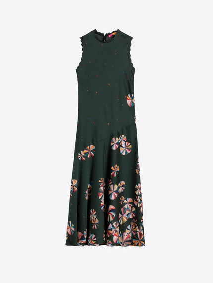 LONG GREEN CIRCLES DRESS