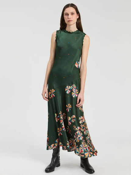 LONG GREEN CIRCLES DRESS