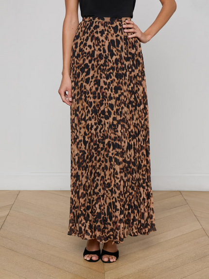 TORIN PLEATED MAXI SKIRT IN BROWN MULTI AMUR LEOPARD