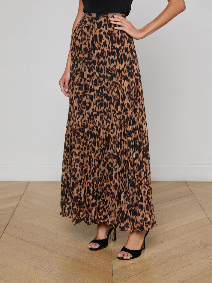 TORIN PLEATED MAXI SKIRT IN BROWN MULTI AMUR LEOPARD